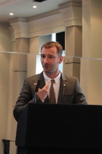 Coronation Street actor Charlie Condou addresses the Stonewall Workplace Conference in Manchester, 14 June 2013.