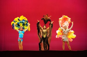 Jason Donovan (Tick), Tony Sheldon (Bernadette), Oliver Thornton (Adam) in Priscilla Queen Of The Desert The Musical, photo credit Tristram Kenton